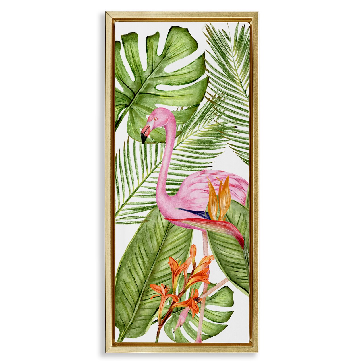 Stupell Industries Tropical Plants & Flamingo Framed Floater Canvas Wall Art